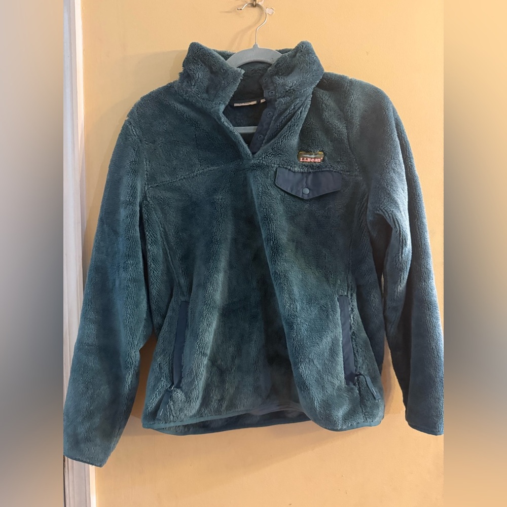 L.L.Bean Women's Hi-Pile Fleece Pullover in green, Women’s small petite
